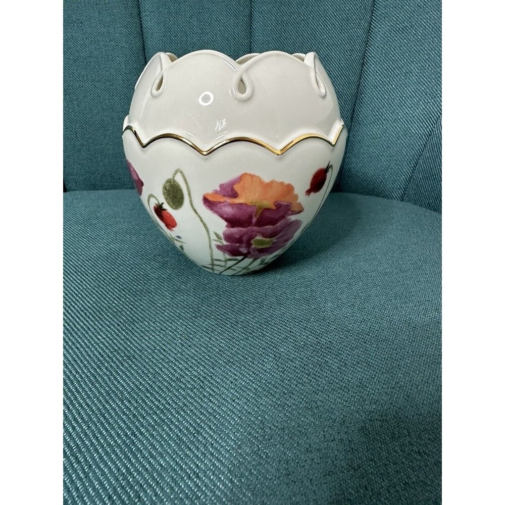 LENOX 5.5" Round Vase 24K Gold Trim In The POPPIES ON PINK Collection NEW